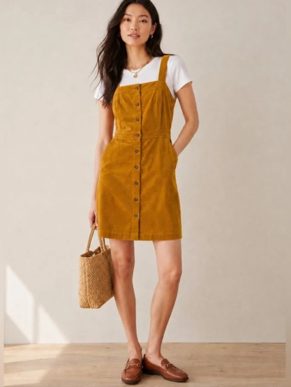 J Crew Mustard Corduroy Jumper Dress Size 8 Button Front Twee Schoolgirl Preppy